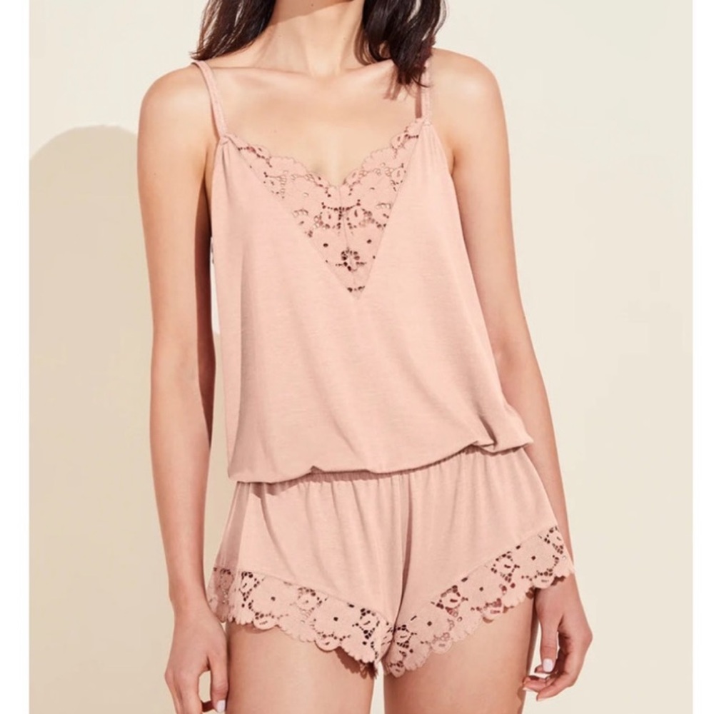 Eberjey Pink Lace Trim Cami and Shorts Set